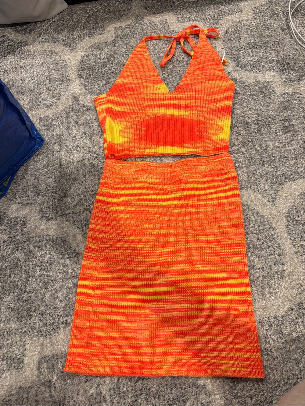 Princess Polly Orange & Yellow Striped Knit Halter Set